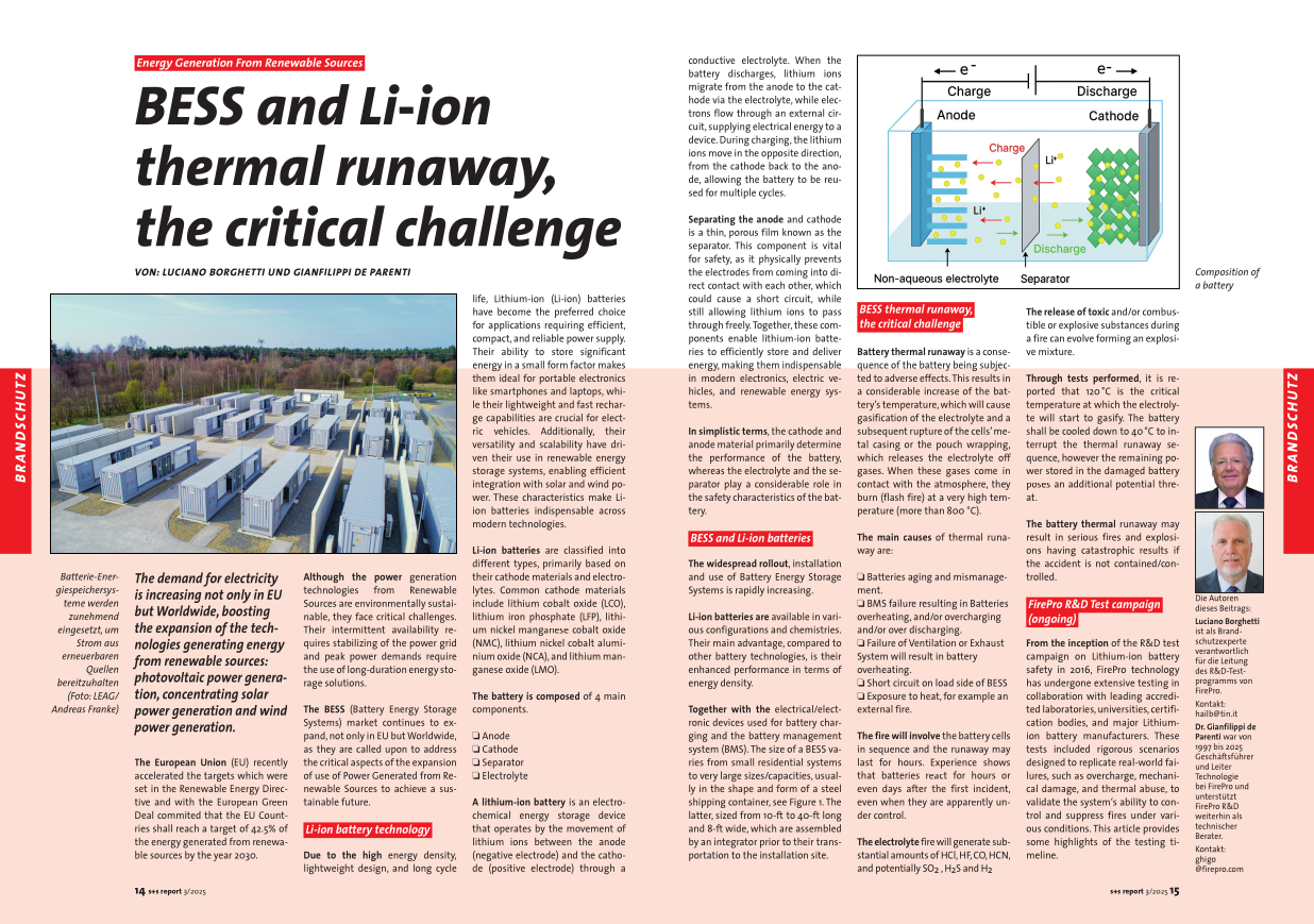 BESS and Li-ion thermal runaway, the critical challenge