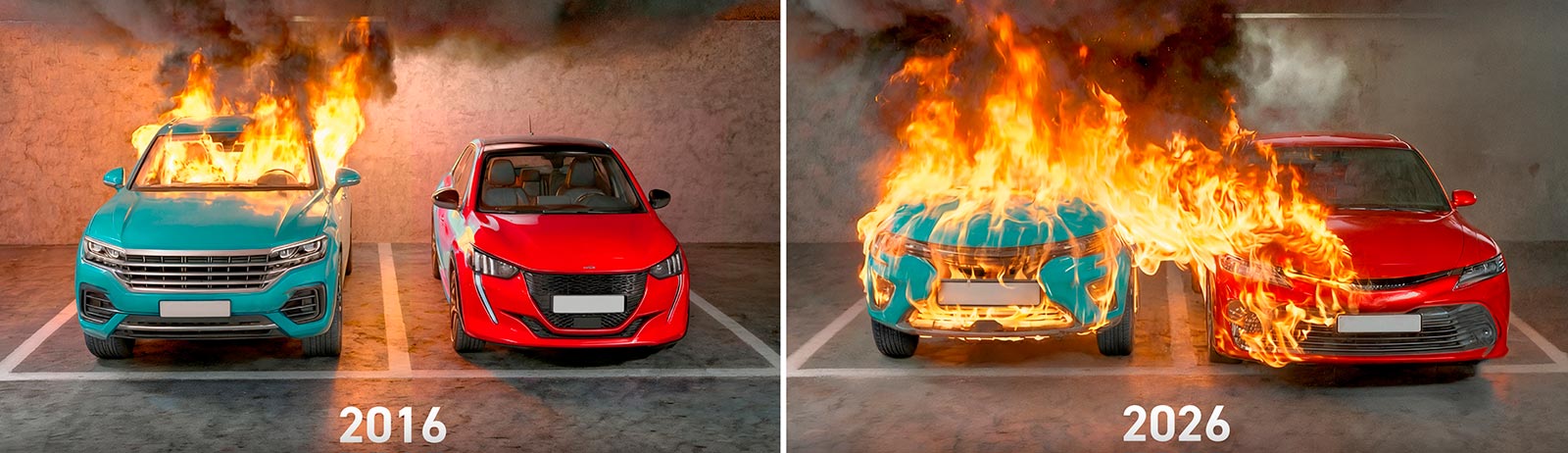 Larger cars with more plastic put pressure on fire safety in car parks