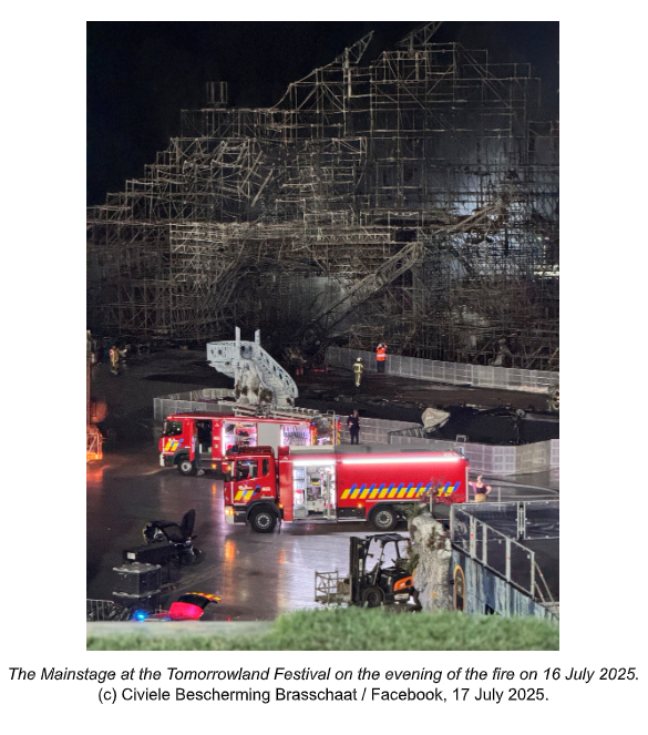 Fire at the “Tomorrowland” music festival Boom (Province of Antwerp) – 16 July 2025